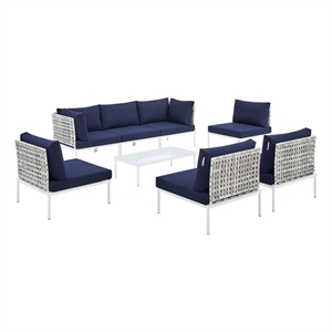 modway harmony 8-piece fabric basket weave patio sectional sofa set - taupe/navy