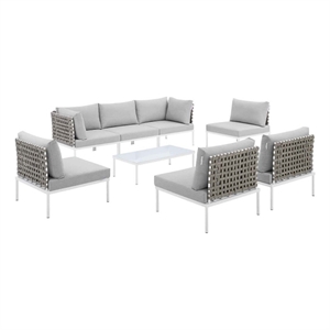 modway harmony 8-piece fabric basket weave patio sectional sofa set in tan/gray