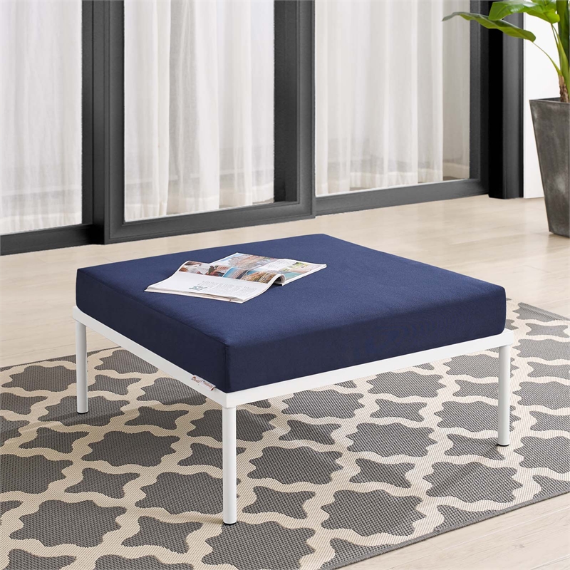 Modway Harmony Modern Fabric Outdoor Patio Ottoman in Navy Finish