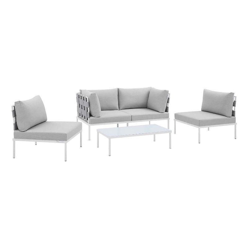 Modway Harmony 4-Piece Aluminum & Fabric Patio Seating Set in Gray