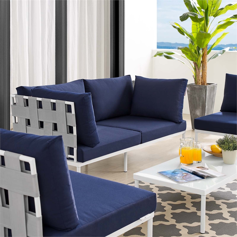 Modway Harmony 4-Piece Aluminum & Fabric Patio Seating Set in Navy/Gray