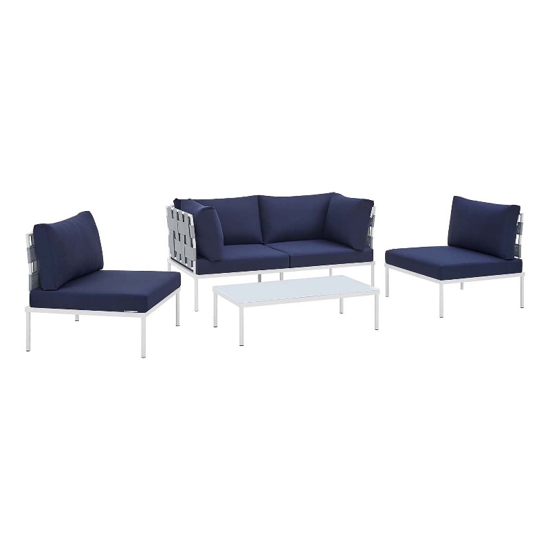 Modway Harmony 4-Piece Aluminum & Fabric Patio Seating Set in Navy/Gray