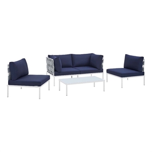 modway harmony 4-piece contemporary fabric patio seating set - navy/gray