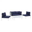 Modway Harmony 4-Piece Aluminum & Fabric Patio Seating Set in Navy/Gray