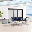 Modway Harmony 5-Piece Fabric Basket Weave Patio Seating Set in Taupe/Navy