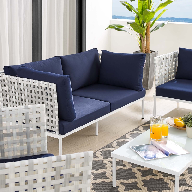 Modway Harmony 5-Piece Fabric Basket Weave Patio Seating Set in Taupe/Navy