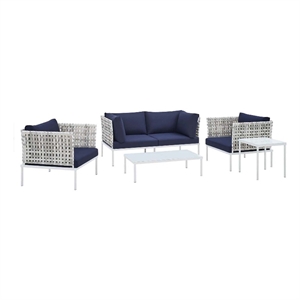 Modway Harmony 5-Piece Fabric Basket Weave Patio Seating Set in Taupe/Navy