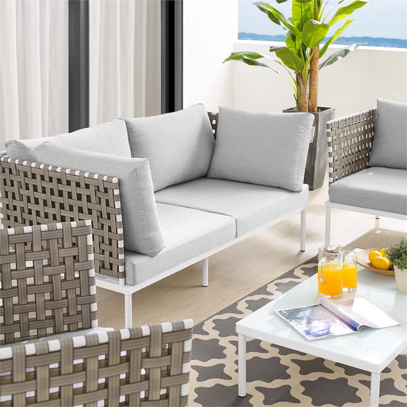 Modway Harmony 5-Piece Fabric Basket Weave Patio Seating Set in Tan/Gray