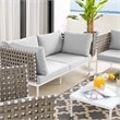 Modway Harmony 5-Piece Fabric Basket Weave Patio Seating Set in Tan/Gray