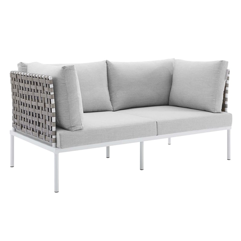 Modway Harmony 5-Piece Fabric Basket Weave Patio Seating Set in Tan/Gray