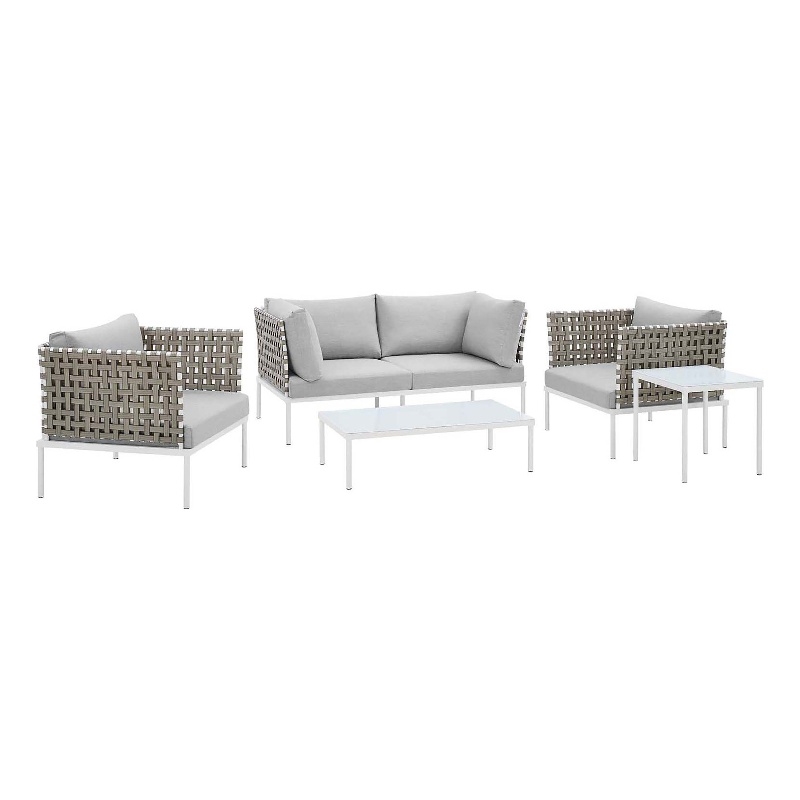 Modway Harmony 5-Piece Fabric Basket Weave Patio Seating Set in Tan/Gray
