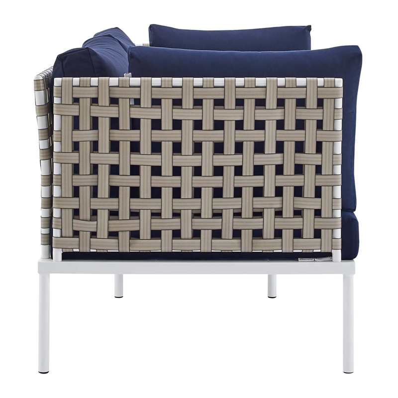 Modway Harmony 5-Piece Fabric Basket Weave Patio Seating Set in Tan/Navy