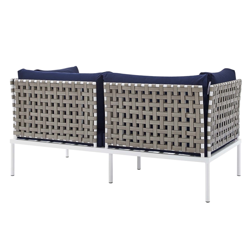 Modway Harmony 5-Piece Fabric Basket Weave Patio Seating Set in Tan/Navy