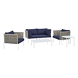 Modway Harmony 5-Piece Fabric Basket Weave Patio Seating Set in Tan/Navy