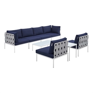 modway harmony 8-piece fabric patio sectional sofa set in navy/gray