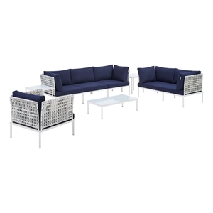 modway harmony 8-piece fabric basket weave patio seating set in taupe/navy