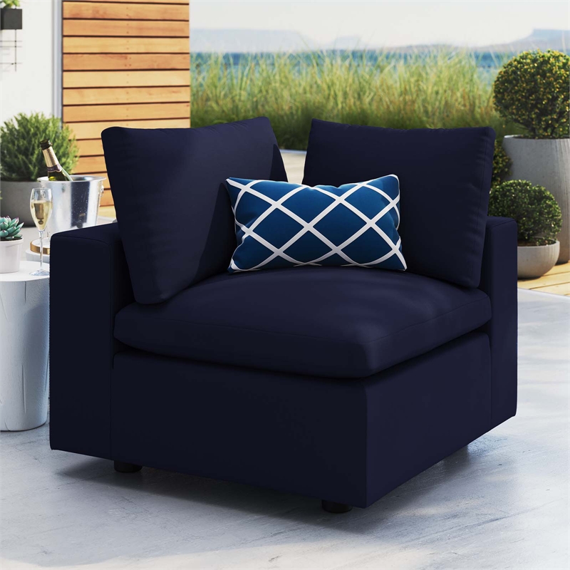 Modway Commix Modern Fabric Outdoor Patio Corner Chair in Navy