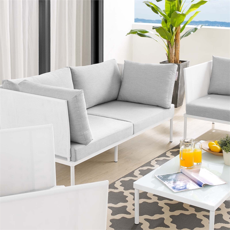 Modway Harmony 5-Piece Fabric & Aluminum Patio Furniture Set in White/Gray