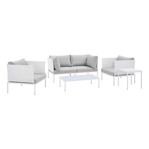 Modway Harmony 5-Piece Fabric & Aluminum Patio Furniture Set in White/Gray