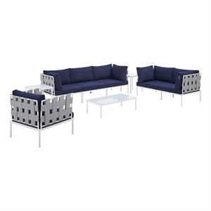 modway harmony 8-piece contemporary fabric patio seating set in navy/gray