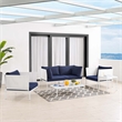 Modway Harmony 5-Piece Fabric & Aluminum Patio Furniture Set in White/Navy