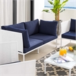 Modway Harmony 5-Piece Fabric & Aluminum Patio Furniture Set in White/Navy