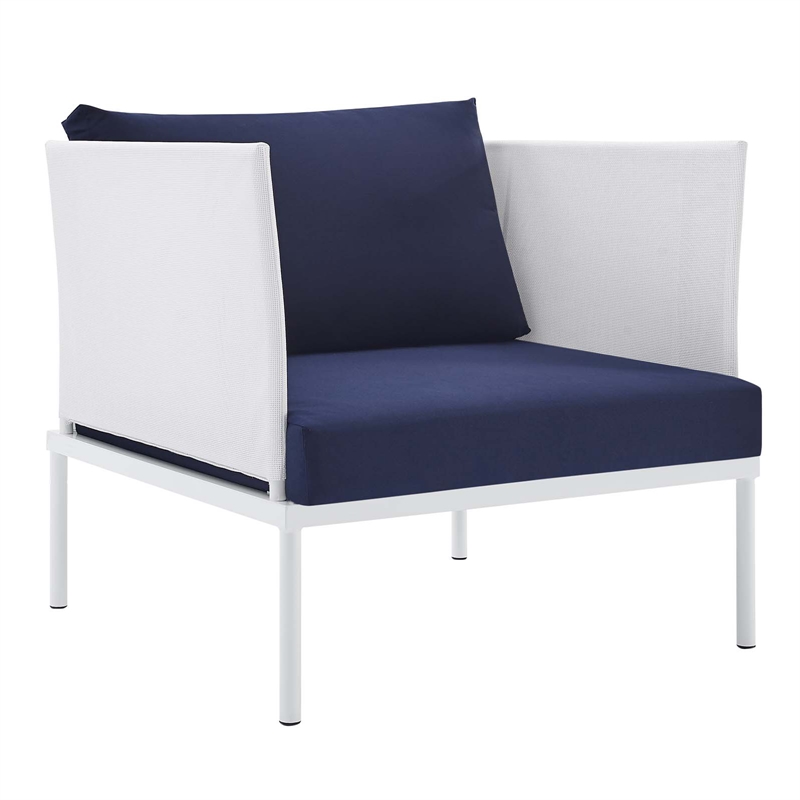 Modway Harmony 5-Piece Fabric & Aluminum Patio Furniture Set in White/Navy
