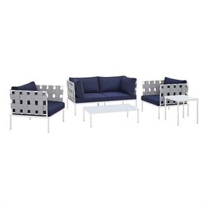 modway harmony 5-piece aluminum fabric patio furniture set in navy/gray