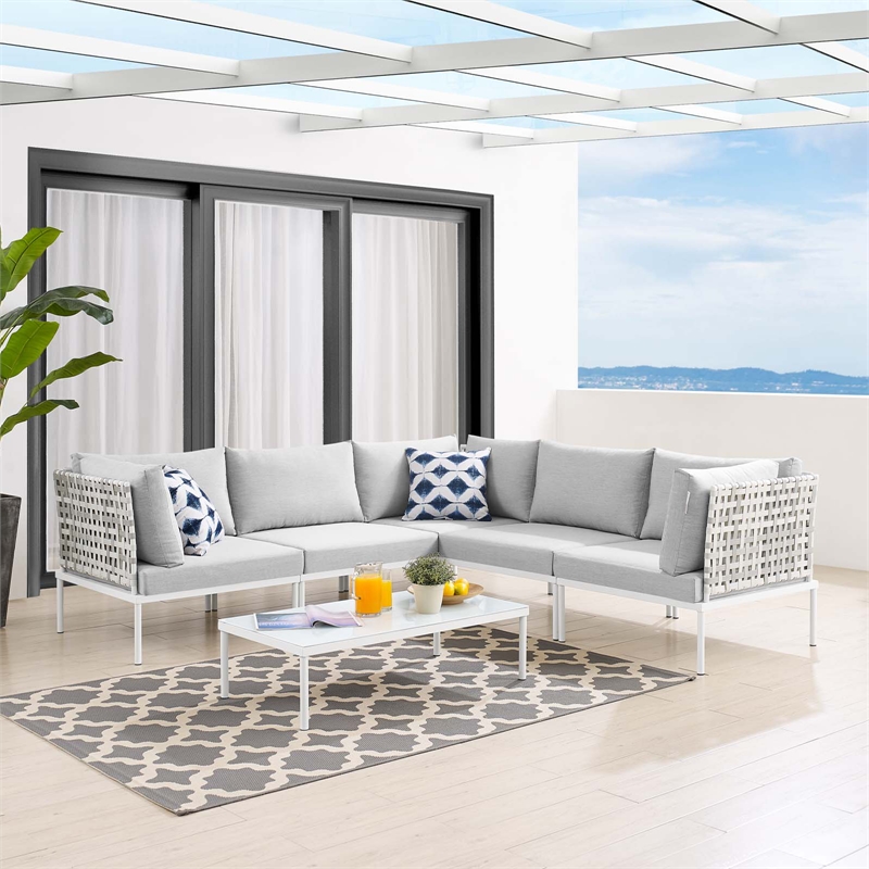 Modway Harmony 6-Piece Fabric Basket Weave Patio Sofa Set in Taupe/Gray