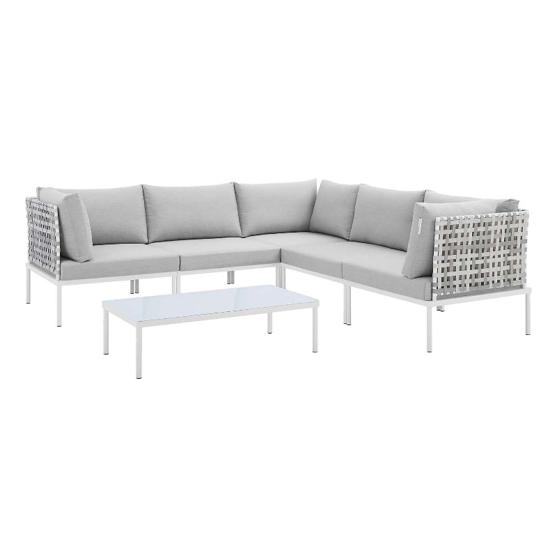 Modway Harmony 6-Piece Fabric Basket Weave Patio Sofa Set in Taupe/Gray