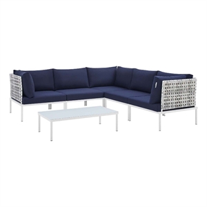 modway harmony 6-piece fabric basket weave patio sectional sofa set - taupe/navy
