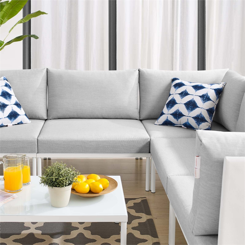 Modway Harmony 6-Piece Fabric Patio Sectional Sofa Set in White/Gray