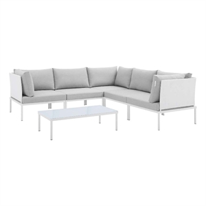 Modway Harmony 6-Piece Fabric Patio Sectional Sofa Set in White/Gray