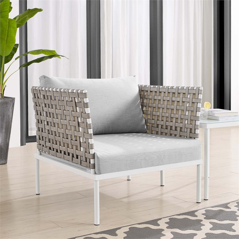 Modway Harmony Fabric & Aluminum Basket Weave Patio Armchair in Tan/Gray