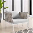 Modway Harmony Fabric & Aluminum Basket Weave Patio Armchair in Tan/Gray