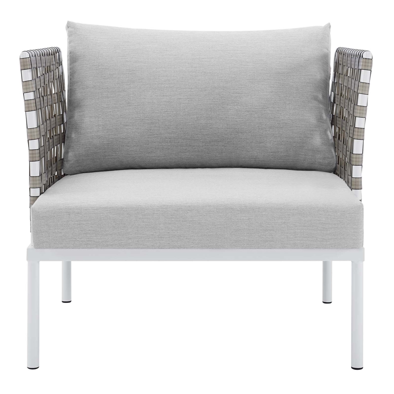 Modway Harmony Fabric & Aluminum Basket Weave Patio Armchair in Tan/Gray