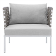 Modway Harmony Fabric & Aluminum Basket Weave Patio Armchair in Tan/Gray