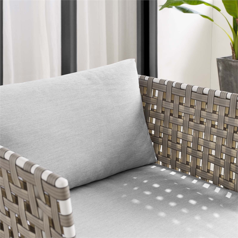 Modway Harmony Fabric & Aluminum Basket Weave Patio Armchair in Tan/Gray