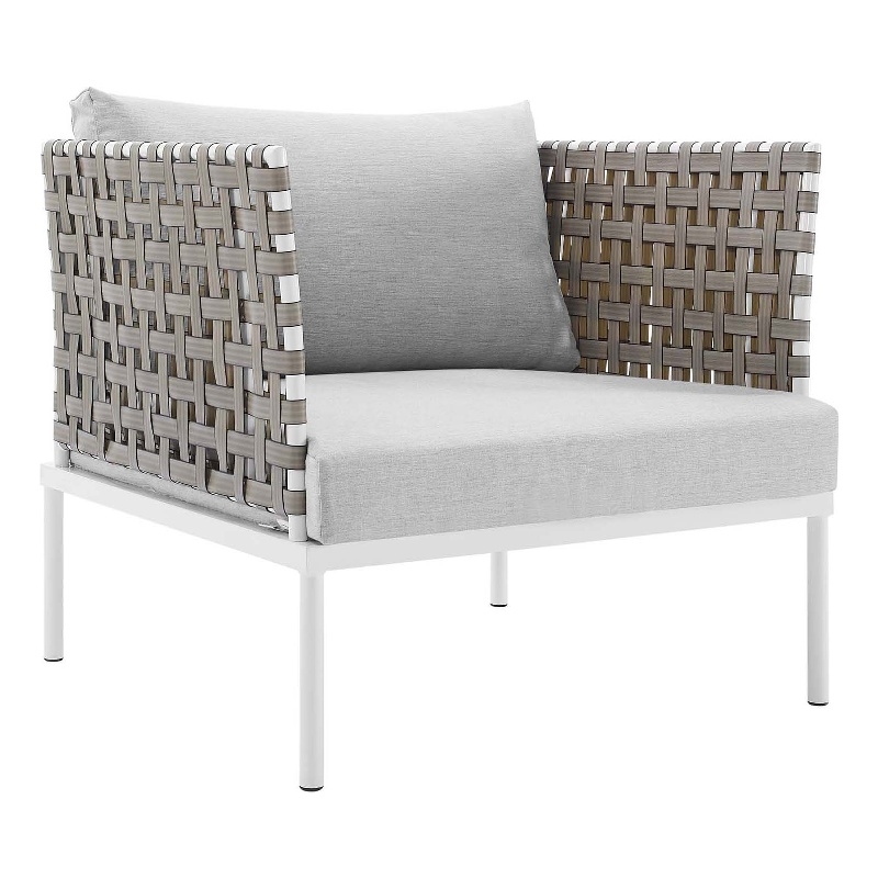 Modway Harmony Fabric & Aluminum Basket Weave Patio Armchair in Tan/Gray