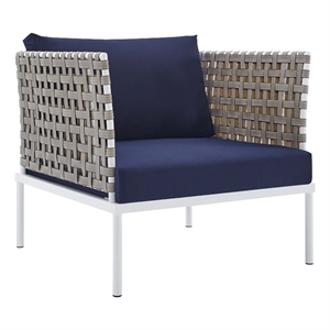 modway harmony fabric basket weave patio armchair in tan/navy