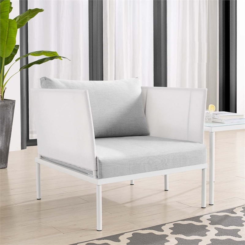 Modway Harmony Modern Fabric & Aluminum Patio Armchair in White/Gray