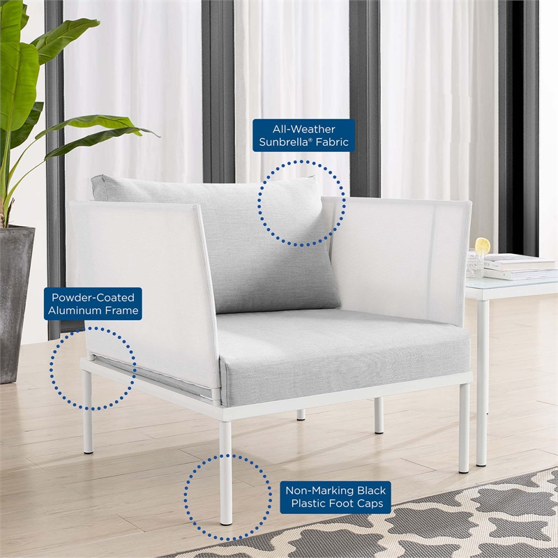 Modway Harmony Modern Fabric & Aluminum Patio Armchair in White/Gray