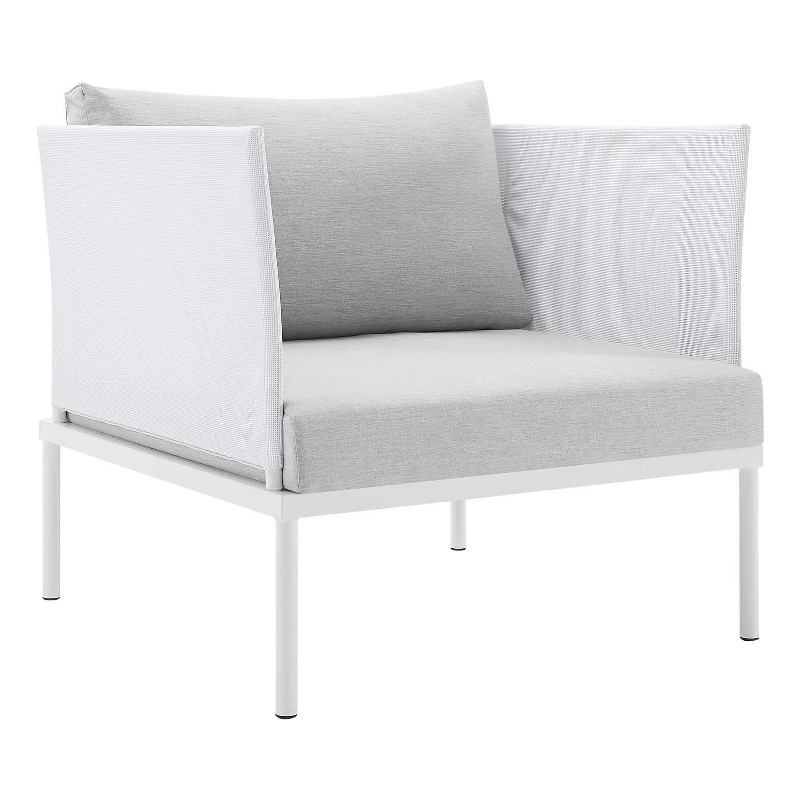 Modway Harmony Modern Fabric & Aluminum Patio Armchair in White/Gray