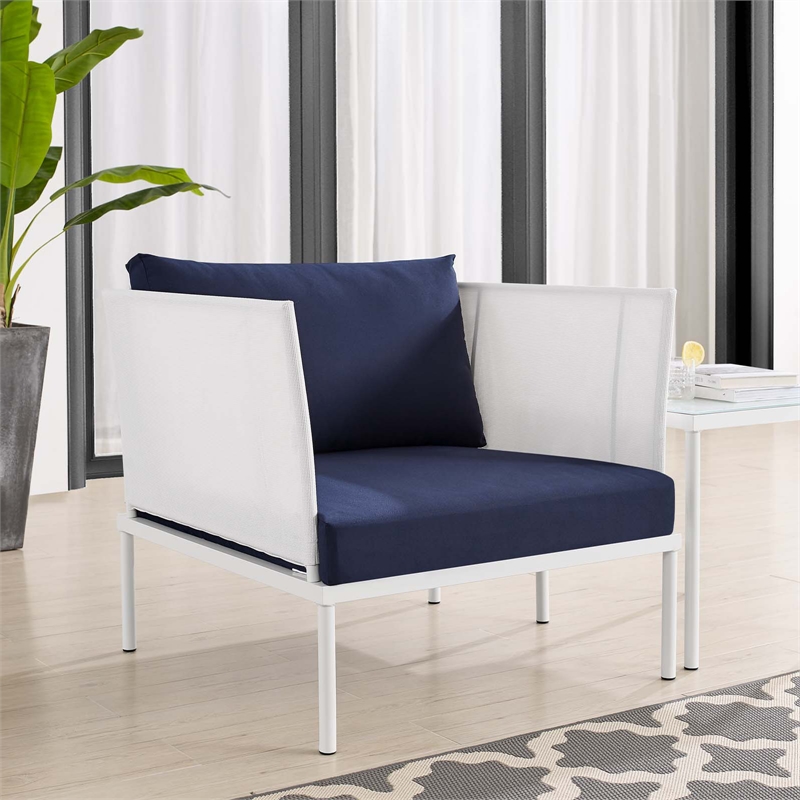 Modway Harmony Modern Fabric & Aluminum Patio Armchair in White/Navy