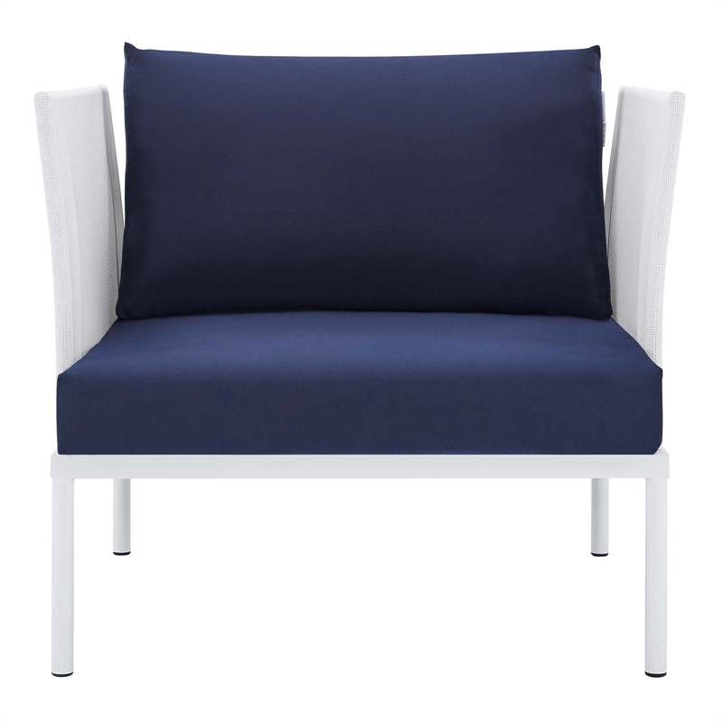 Modway Harmony Modern Fabric & Aluminum Patio Armchair in White/Navy