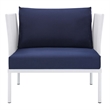 Modway Harmony Modern Fabric & Aluminum Patio Armchair in White/Navy