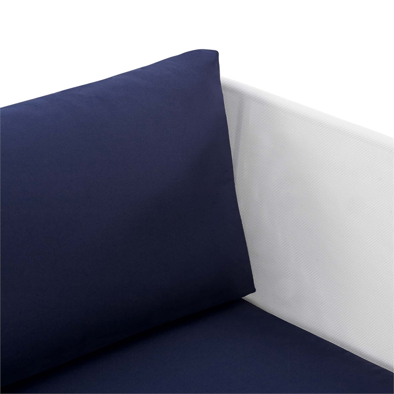 Modway Harmony Modern Fabric & Aluminum Patio Armchair in White/Navy