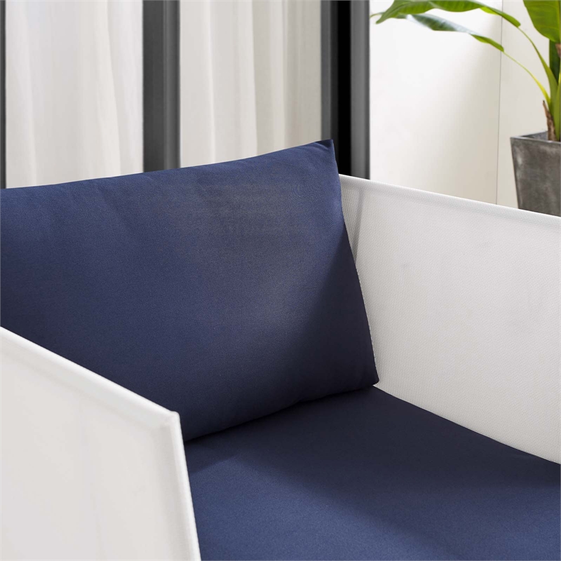 Modway Harmony Modern Fabric & Aluminum Patio Armchair in White/Navy