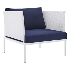 modway harmony contemporary fabric patio armchair in white/navy