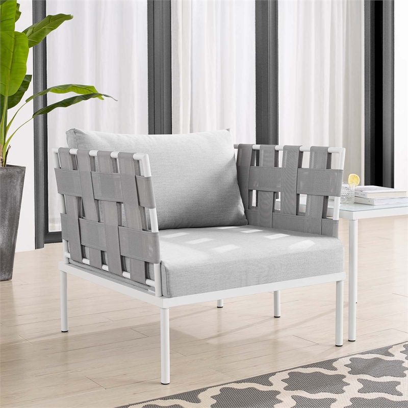 Modway Harmony Modern Fabric & Aluminum Patio Armchair in Gray Finish